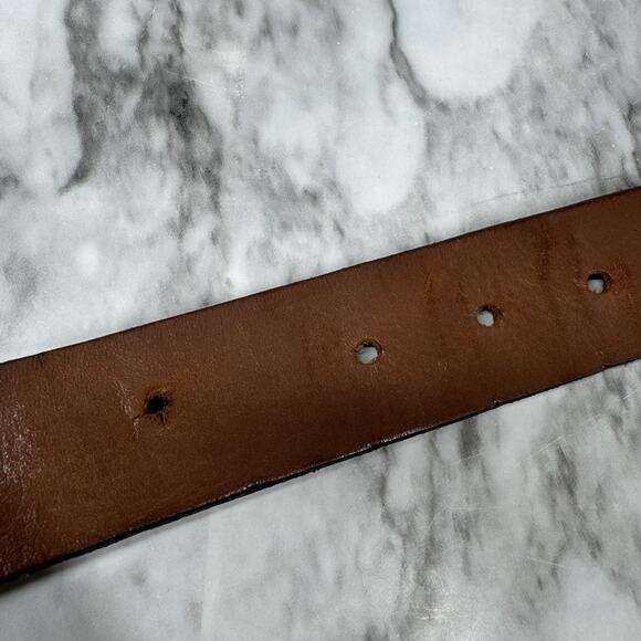 Express Brown Genuine Leather Made in USA Mens Size 38 40 Work Belt Silver Tone - Picture 6 of 12